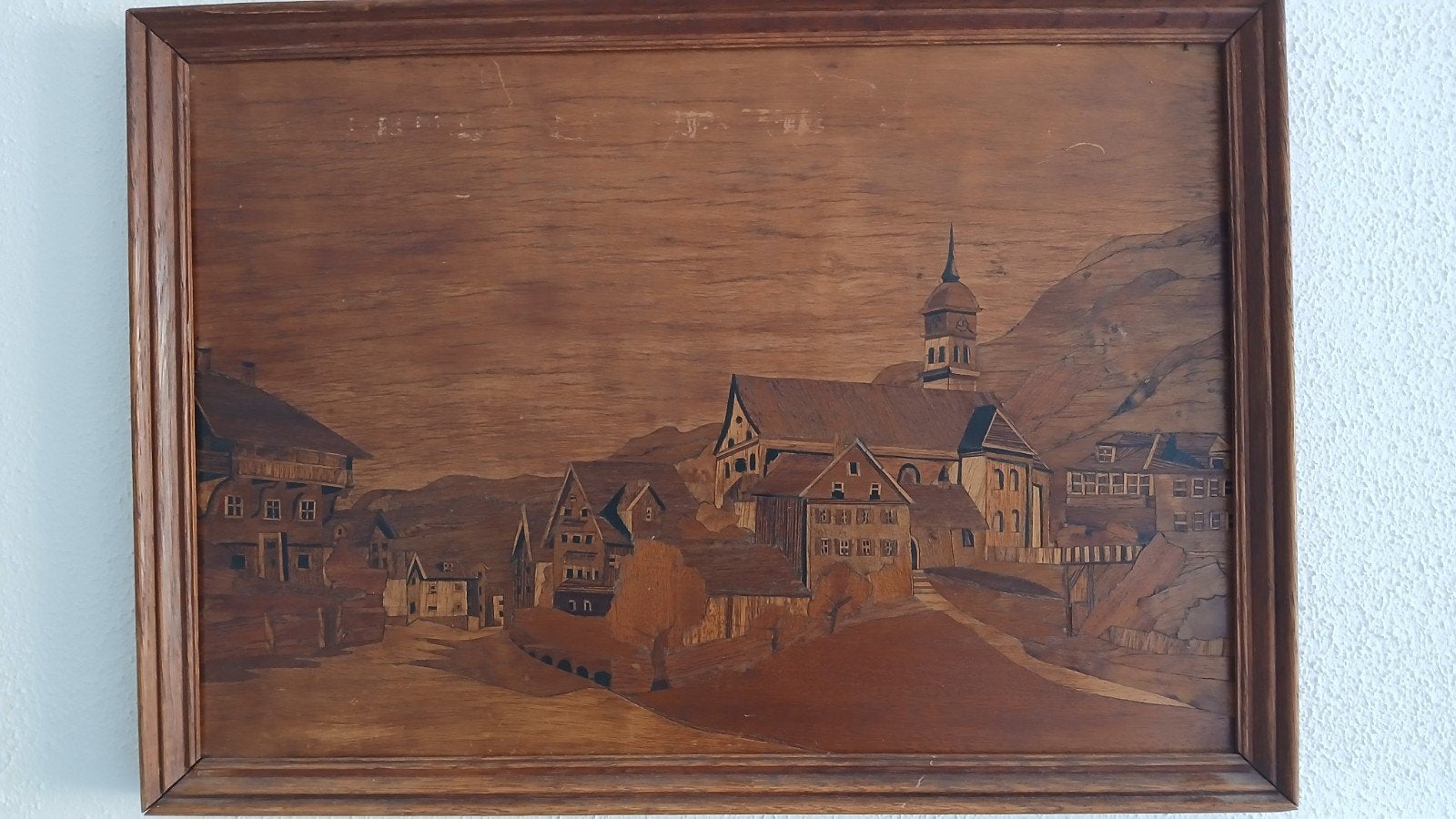 maqueterie naoorlogs schilderij biscuit kist Houtinlegwerk, Gedateerd, Overige stijlen, Ophalen of Verzenden, Landschap