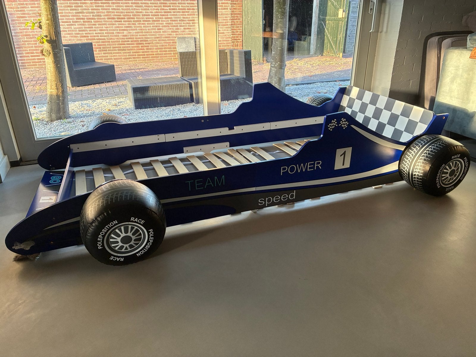 Kinderbed raceauto blauw 90x200 cm, Ophalen, Gebruikt, 90 cm, Eenpersoons