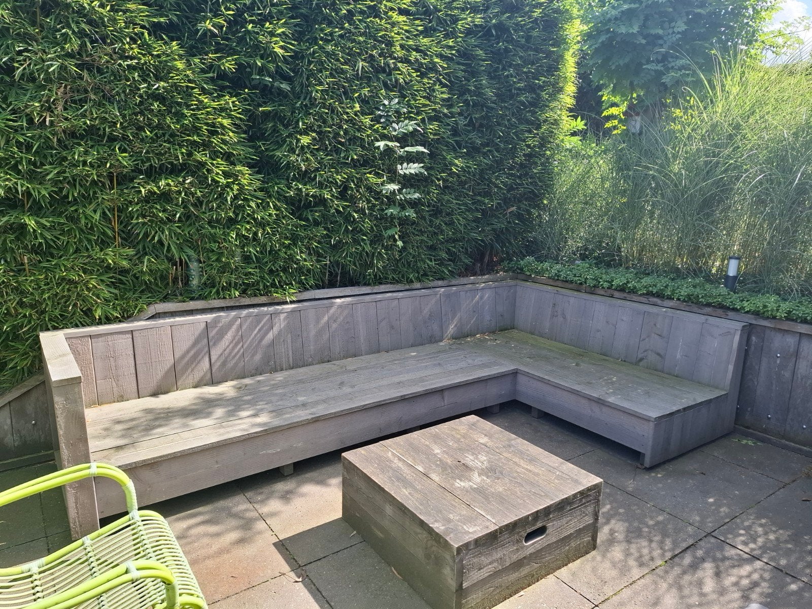 Hoekbank met kussen. 180x340x94cm, Ophalen, Steigerhout, Bank, 6 zitplaatsen