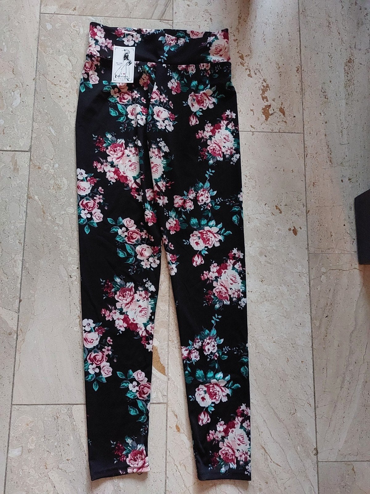 Bloemenprint Legging Zwart - Maat M/L, Legging, Holala, Zwart, Nieuw