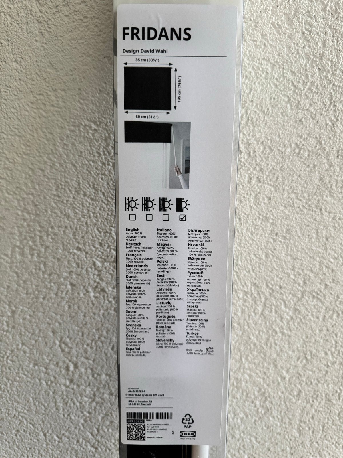 IKEA FRIDANS Rolgordijn - 80x195 cm, Zwart, Nieuw, Ophalen, Verduisterend, Zwart, Nieuw