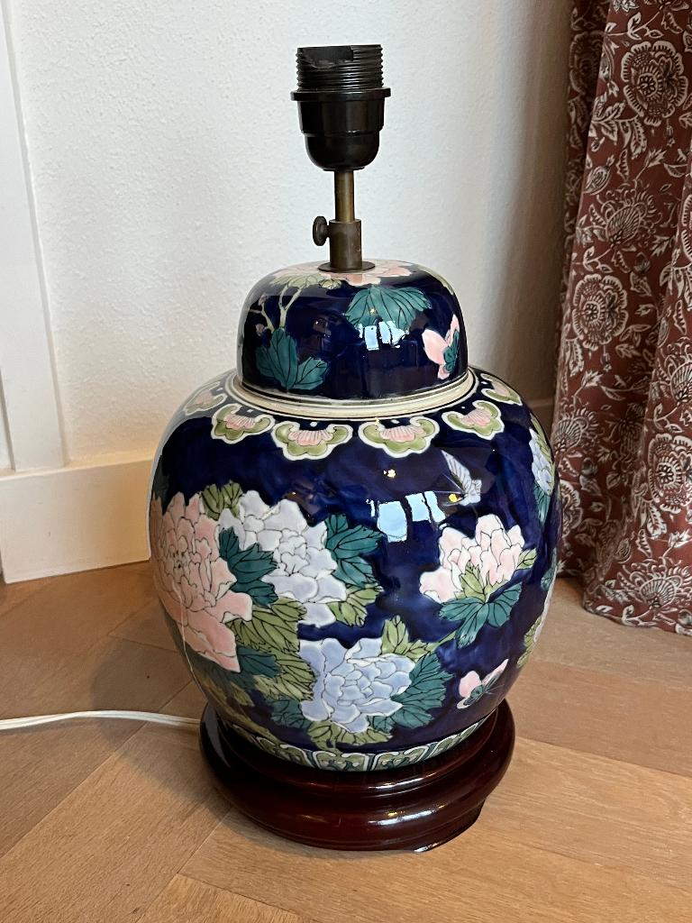 Unieke Kleurrijke Lampvoet Indogoblauw met Bloemen, Overige materialen, Zo goed als nieuw, Minder dan 50 cm, Asian