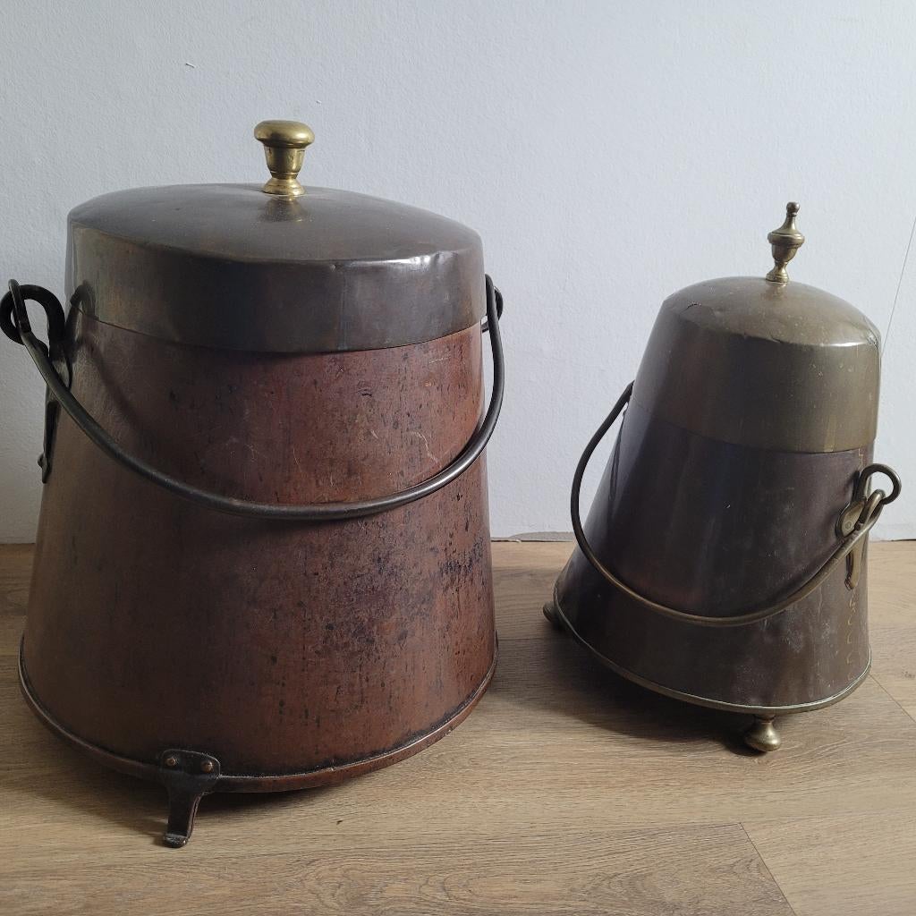 2 Koperen pot met deksel, Antiek en Kunst, Antiek | Koper en Brons, Ophalen, Koper