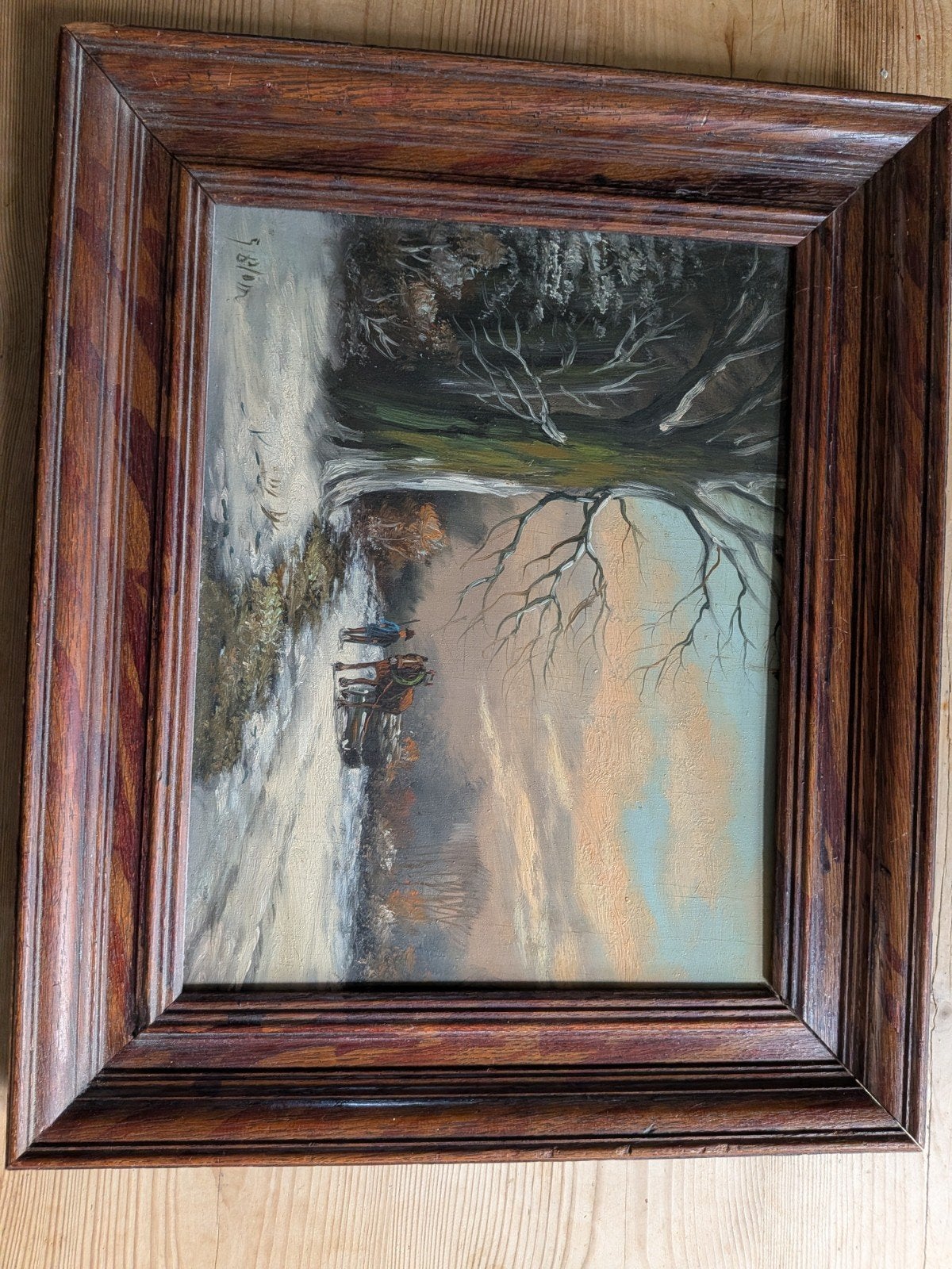 Paneelschilderij J. Blom en antieke Middelburgs lijst, Paneel, Realistisch, Ophalen of Verzenden, Landschap