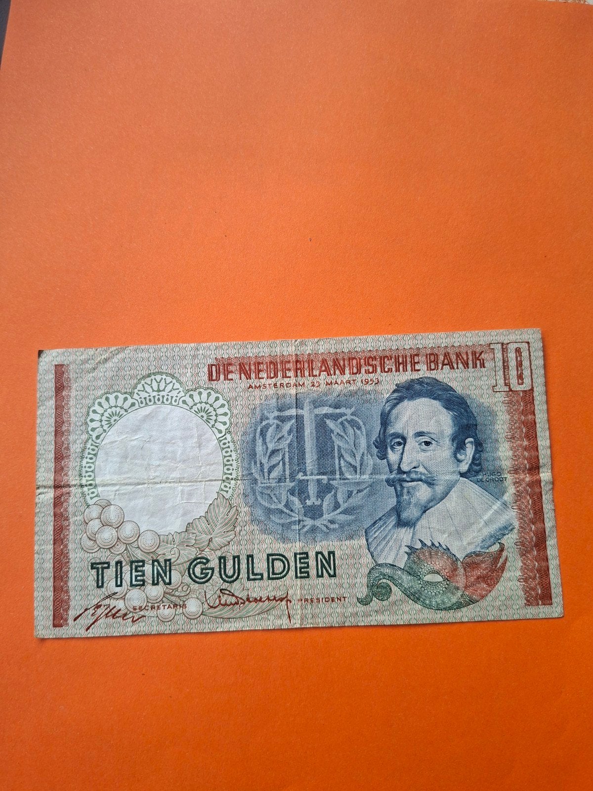 10 gulden Hugo de Groot uit 1953 in ZF, Postzegels en Munten, Bankbiljetten | Nederland, Ophalen of Verzenden, 10 gulden, Los biljet