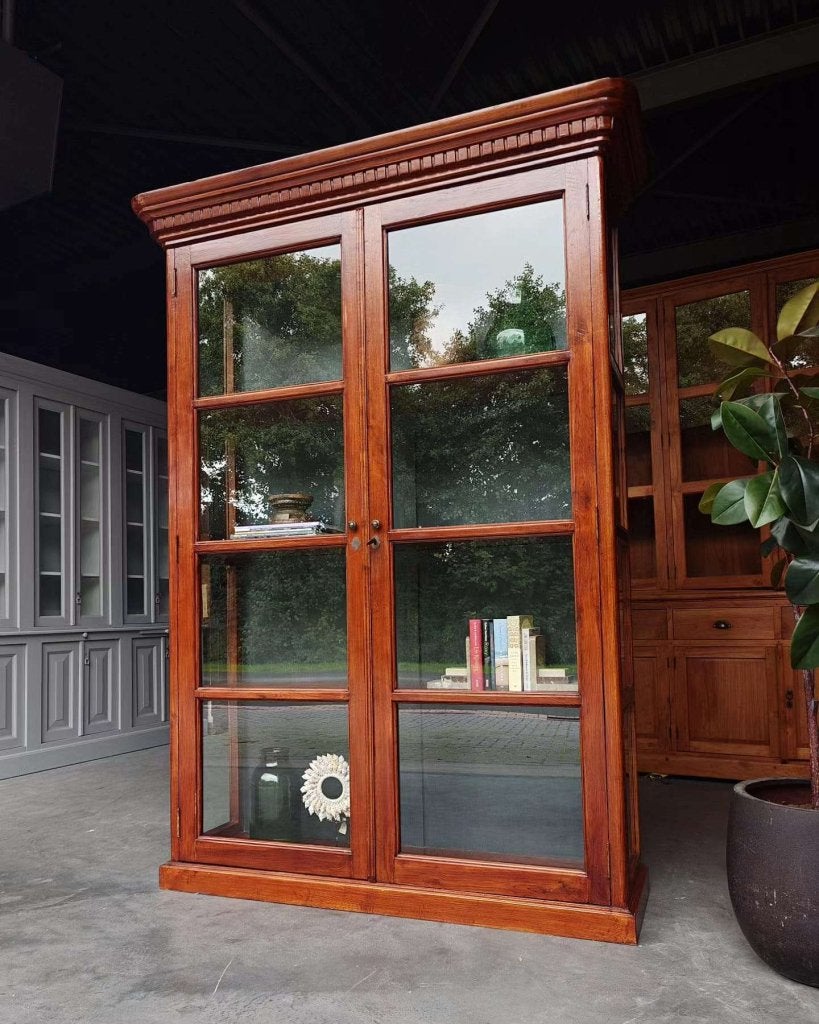 Antieke eikenhouten vitrinekast | Servieskast, Vitrine #7350, Ophalen of Verzenden