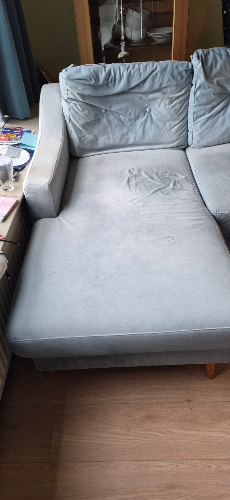 lichtblauwe 3persoonsbank., Ophalen, Gebruikt, Driepersoons, 75 tot 100 cm