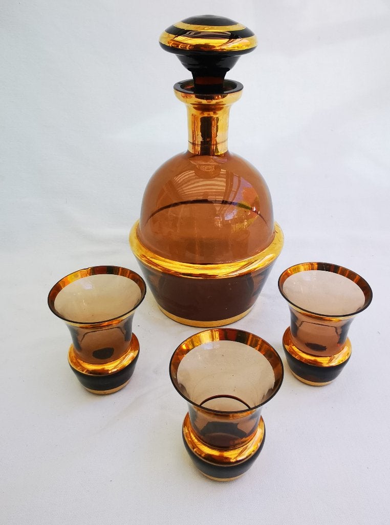 vintage are deco Tsjechisch Bohemian wijn karaf 24KT Glazen, Ophalen of Verzenden