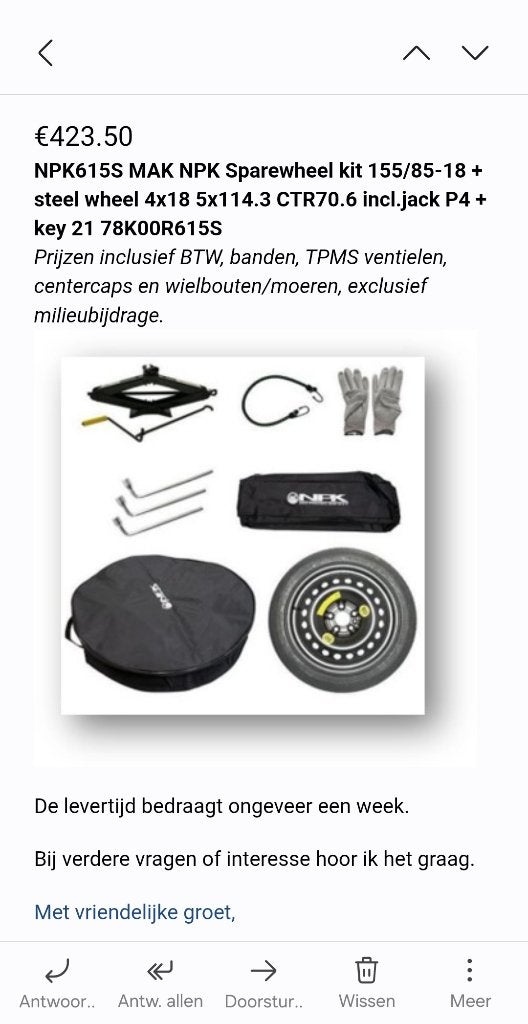 Reservewiel set Nissan X-trail 2024, Ophalen