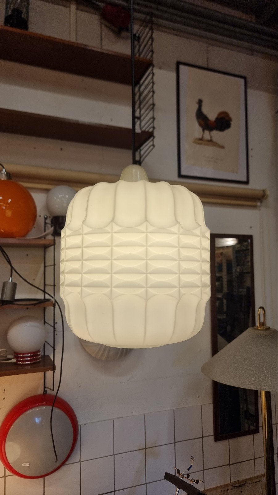 Vintage hanglamp jaren 60 opaalglas, Gebruikt, ,, Ophalen of Verzenden, ,