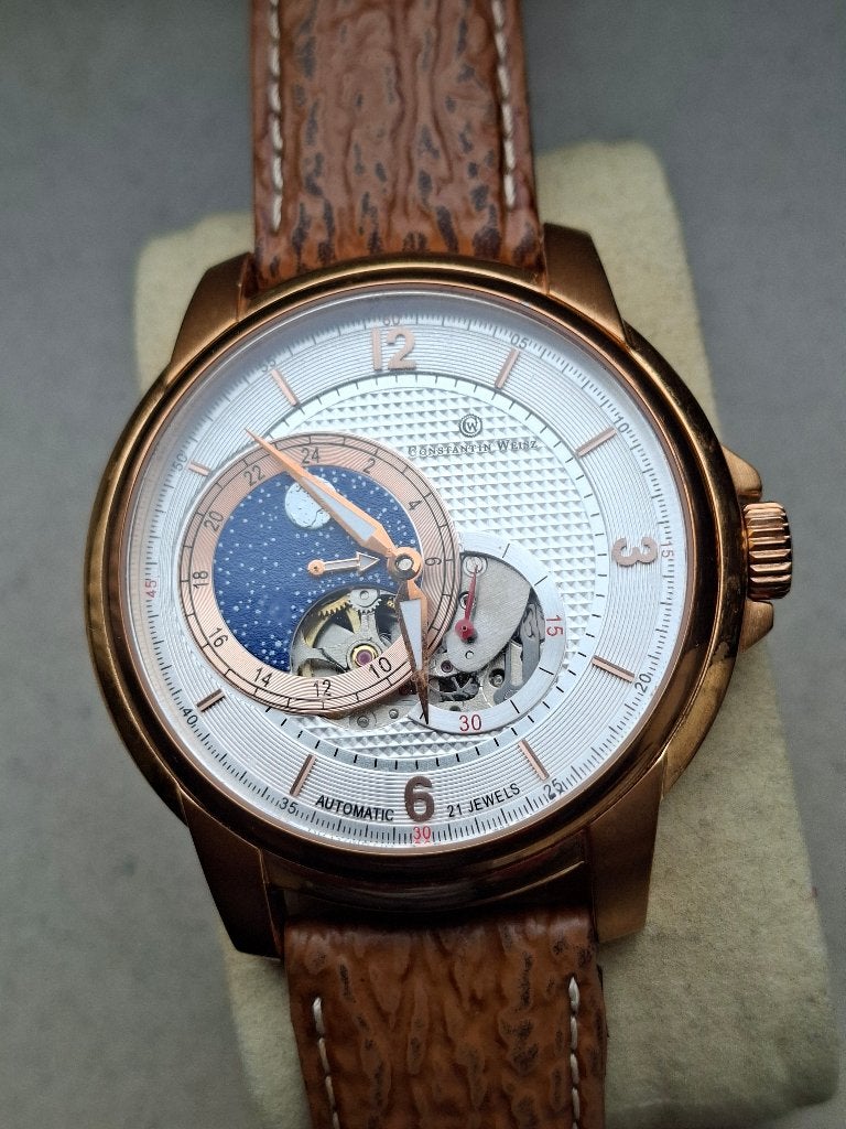 goud herenhorloge  constatin weisz automatic, Overige merken, Overige materialen, Leer, Polshorloge