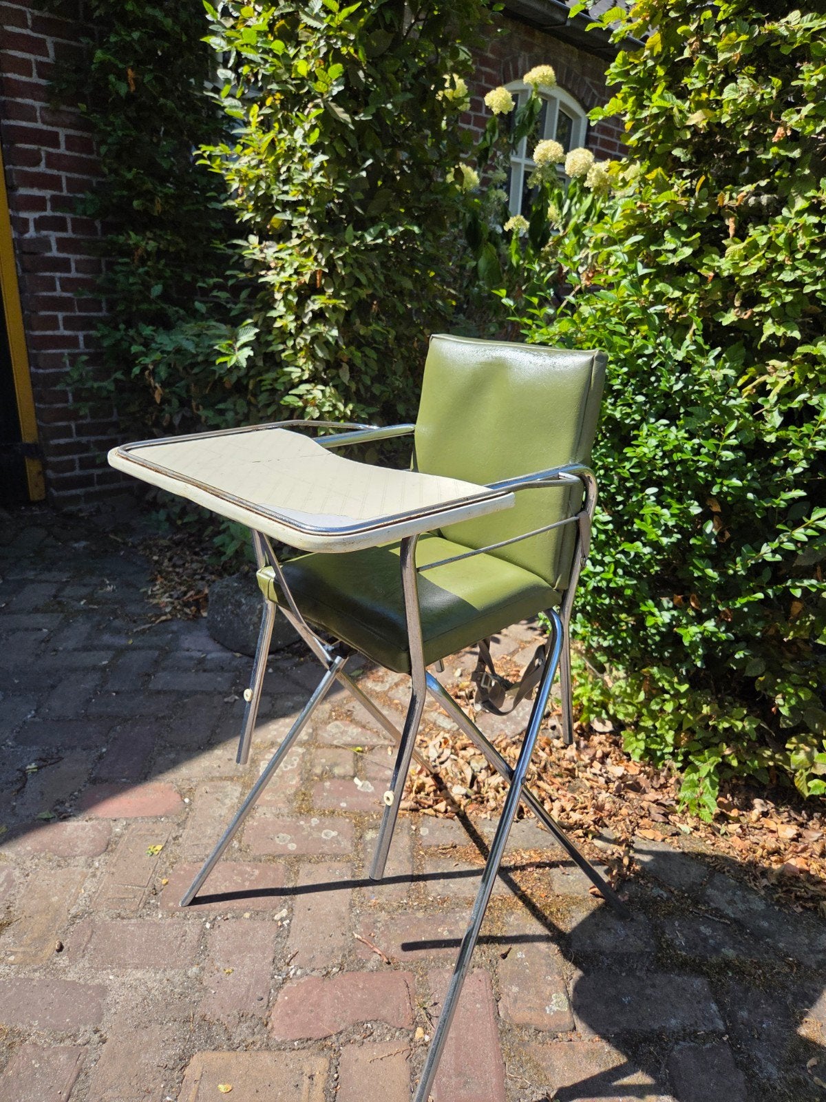 Vintage kinderstoel met eetblad - Groen, Ophalen