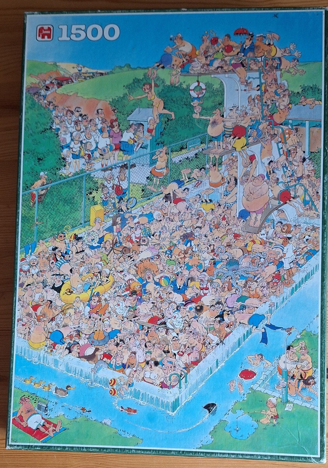 Jan van Haasteren puzzel; Zwembadpret, Ophalen of Verzenden, 500 t/m 1500 stukjes, Gebruikt, Legpuzzel