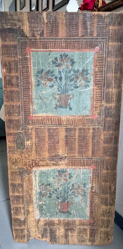 Foto 2 van Antiek beschilderde houten paneel, deur, 19e eeuw