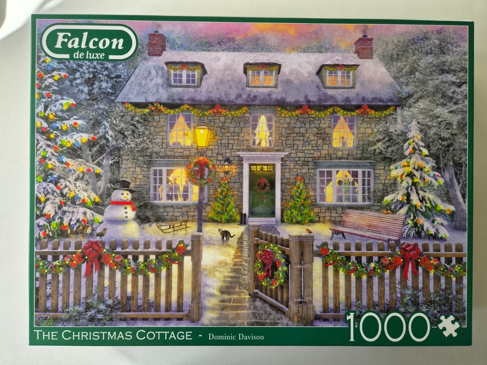 Falcon Legpuzzel 1000 stukjes - The Christmas Cottage, Ophalen of Verzenden, 500 t/m 1500 stukjes, Zo goed als nieuw, Legpuzzel