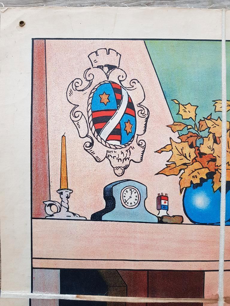 In het huis oude schoolplaat uit Frankrijk litho op canvas., Ophalen of Verzenden