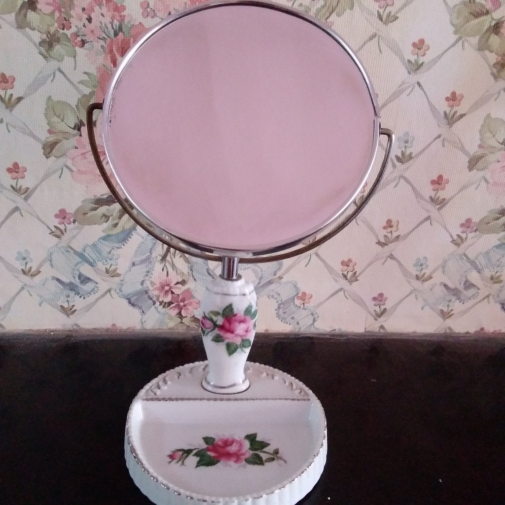 Oud porseleinen dubbelzijdige lavabo spiegeltje, Antiek en Kunst, Verzenden