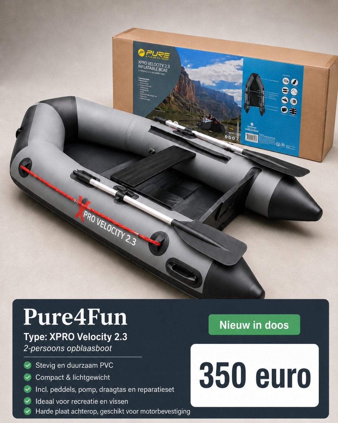 Pure4Fun XPRO Velocity 2.3 - 2-persoons rubberboot nieuw, Ophalen of Verzenden