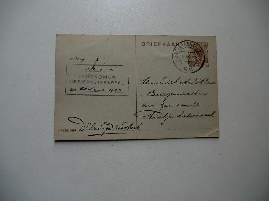 Giekerk,Roodkerk,Readtsjerk,Tietjerkstradeel,Burgemeester, Verzenden, 1920 tot 1940, Gelopen, Friesland