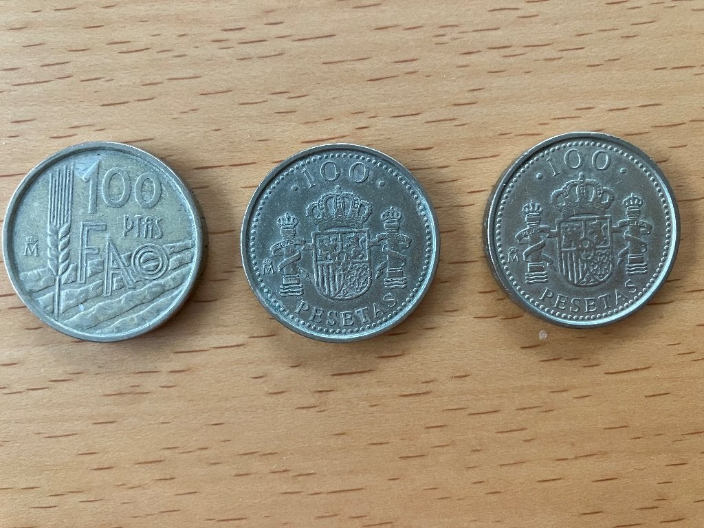 3 munten van 100 Peseta uit 1995 - 1998 , Ophalen of Verzenden, Overige landen, Losse munt