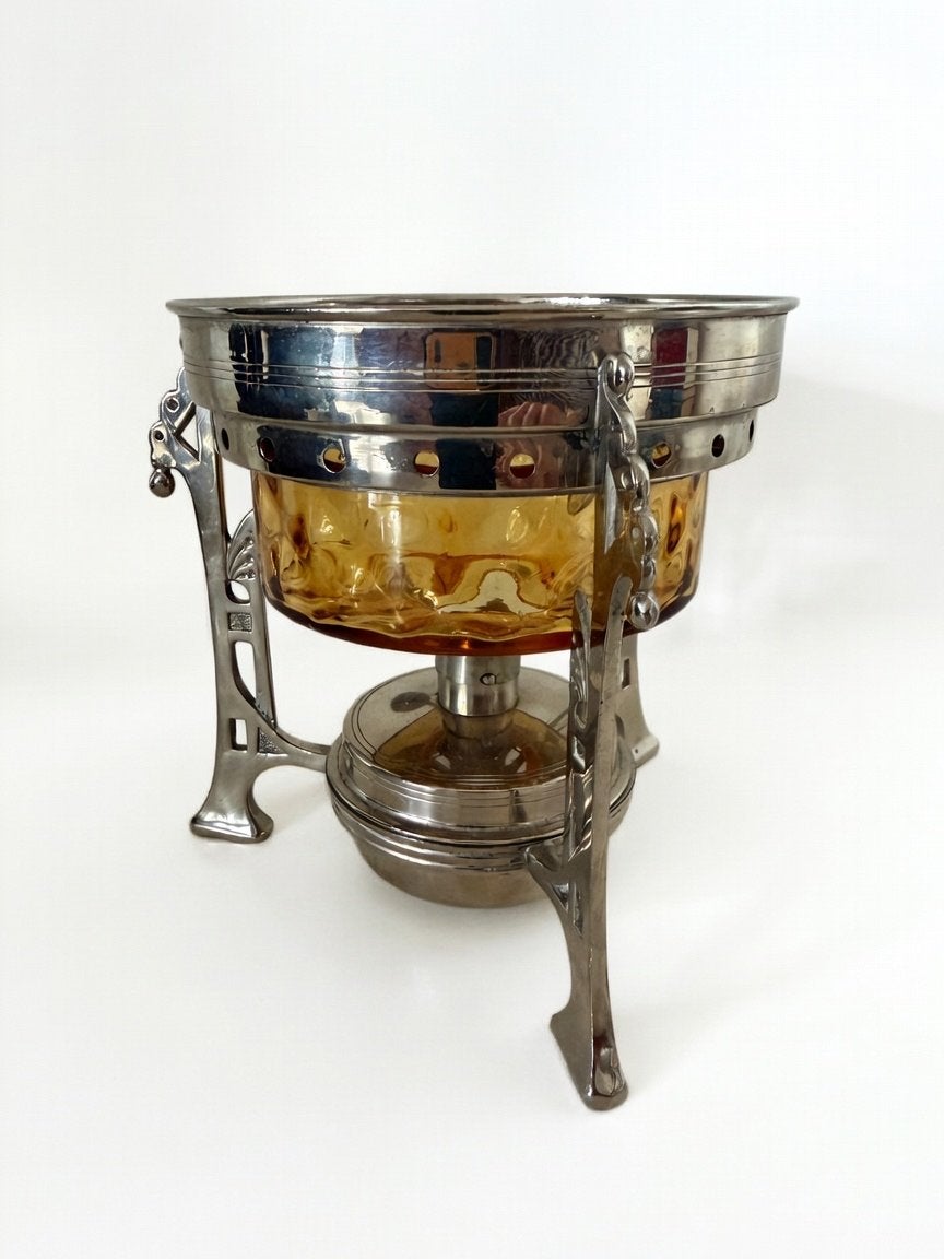 Vintage Petroleum Theewarmer / Theelicht met Geel Glas, Ophalen of Verzenden