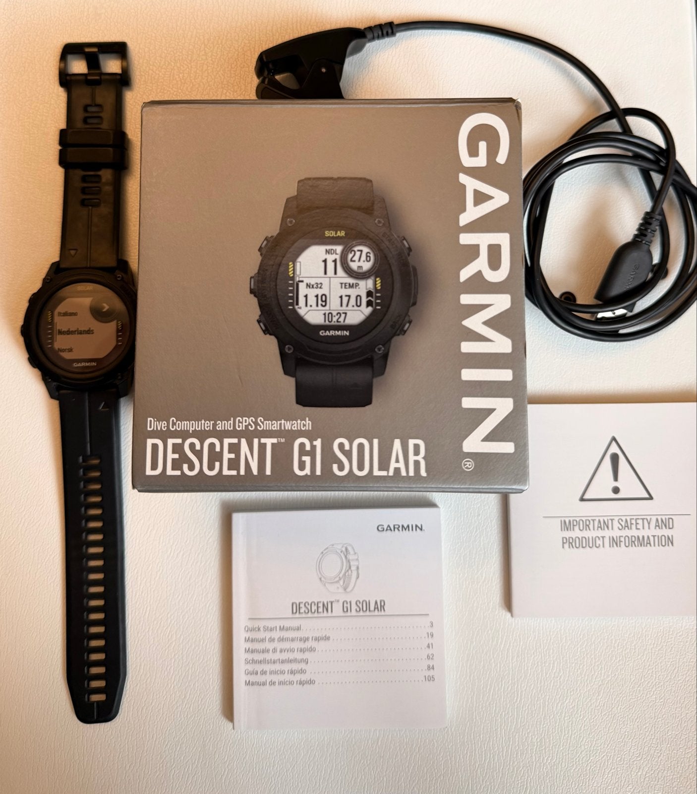 Garmin Descent G1 Solar Duikcomputer GPS Smartwatch, Afstand, Zwart, Ophalen of Verzenden, Zo goed als nieuw
