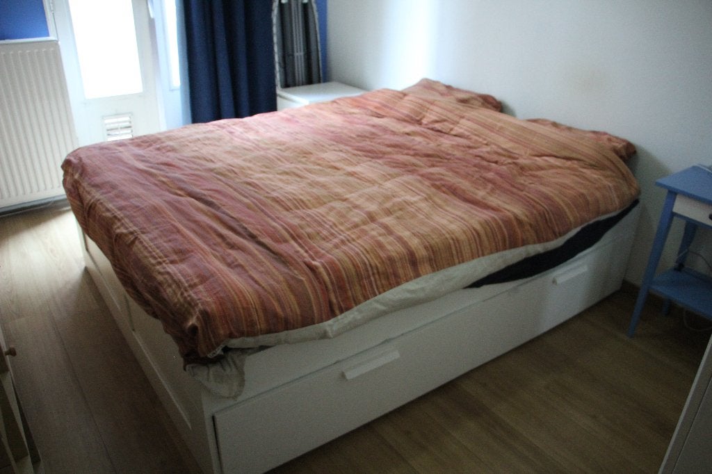 Wit tweepersoonsbed met lades, Huis en Inrichting, Ophalen, Gebruikt, Wit, Tweepersoons