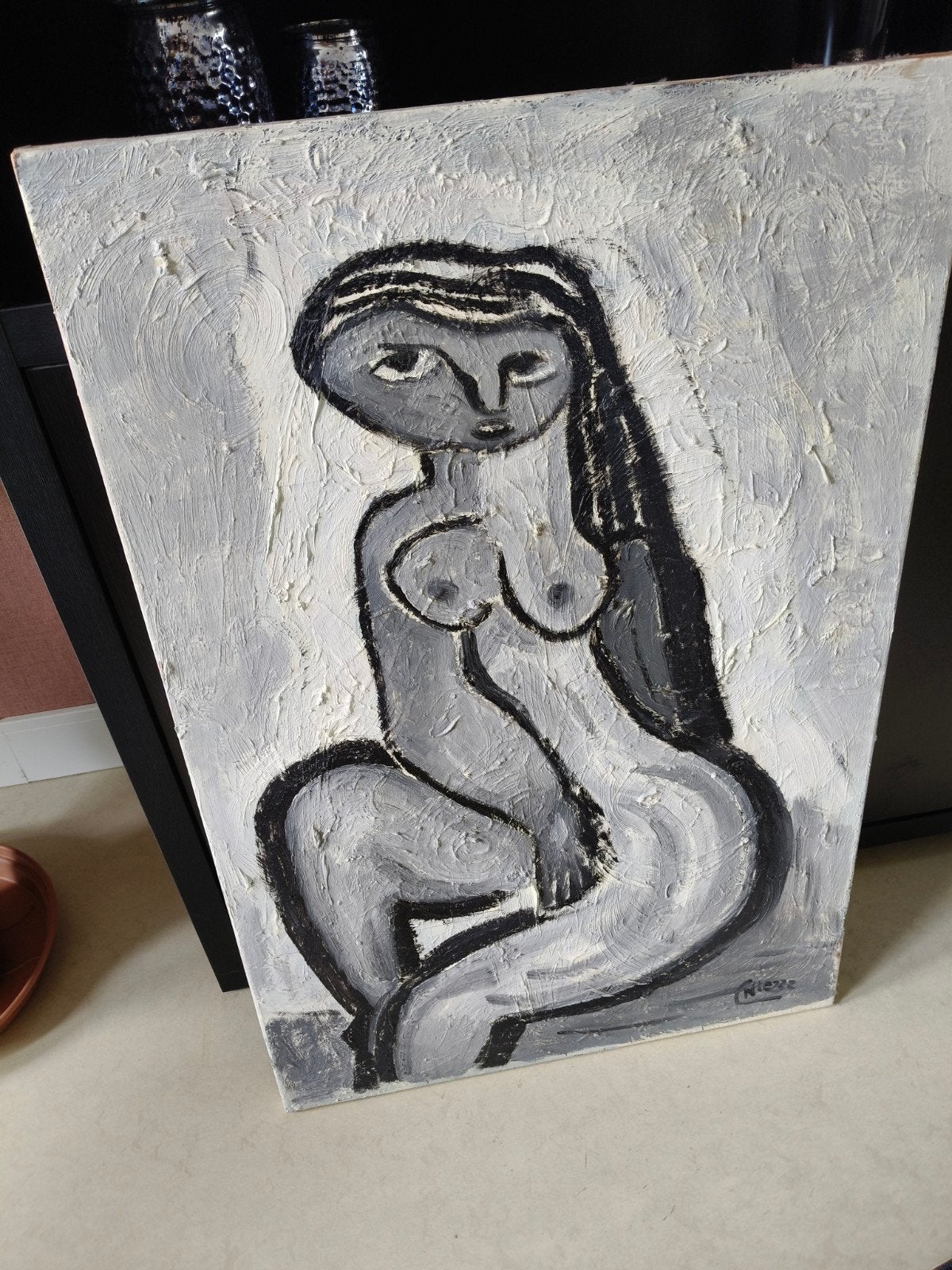 Origineel Schilderij "Zittend Naakt" – Gijsbertus Niesse (19, Ophalen