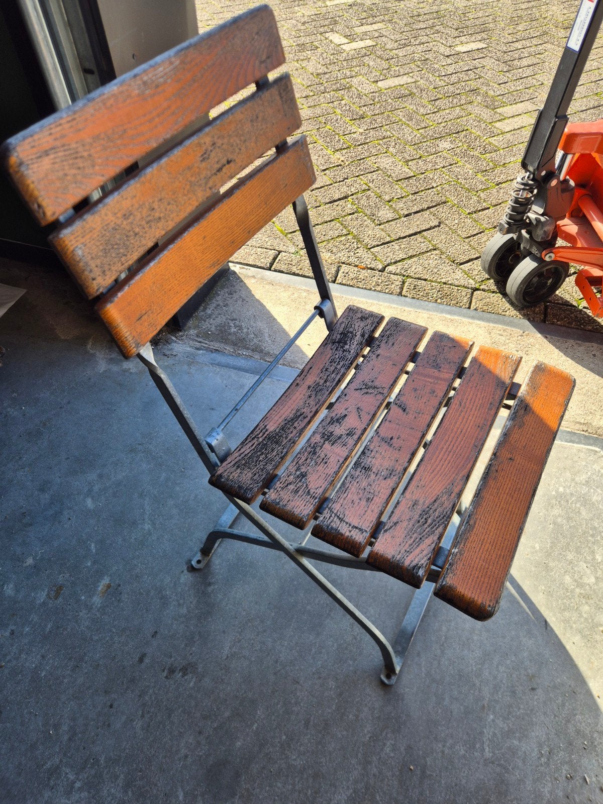 brocante Duitse terrasstoelen klapstoelen prijs per stuk, Tuin en Terras, Ophalen, Gebruikt, Metaal, Inklapbaar