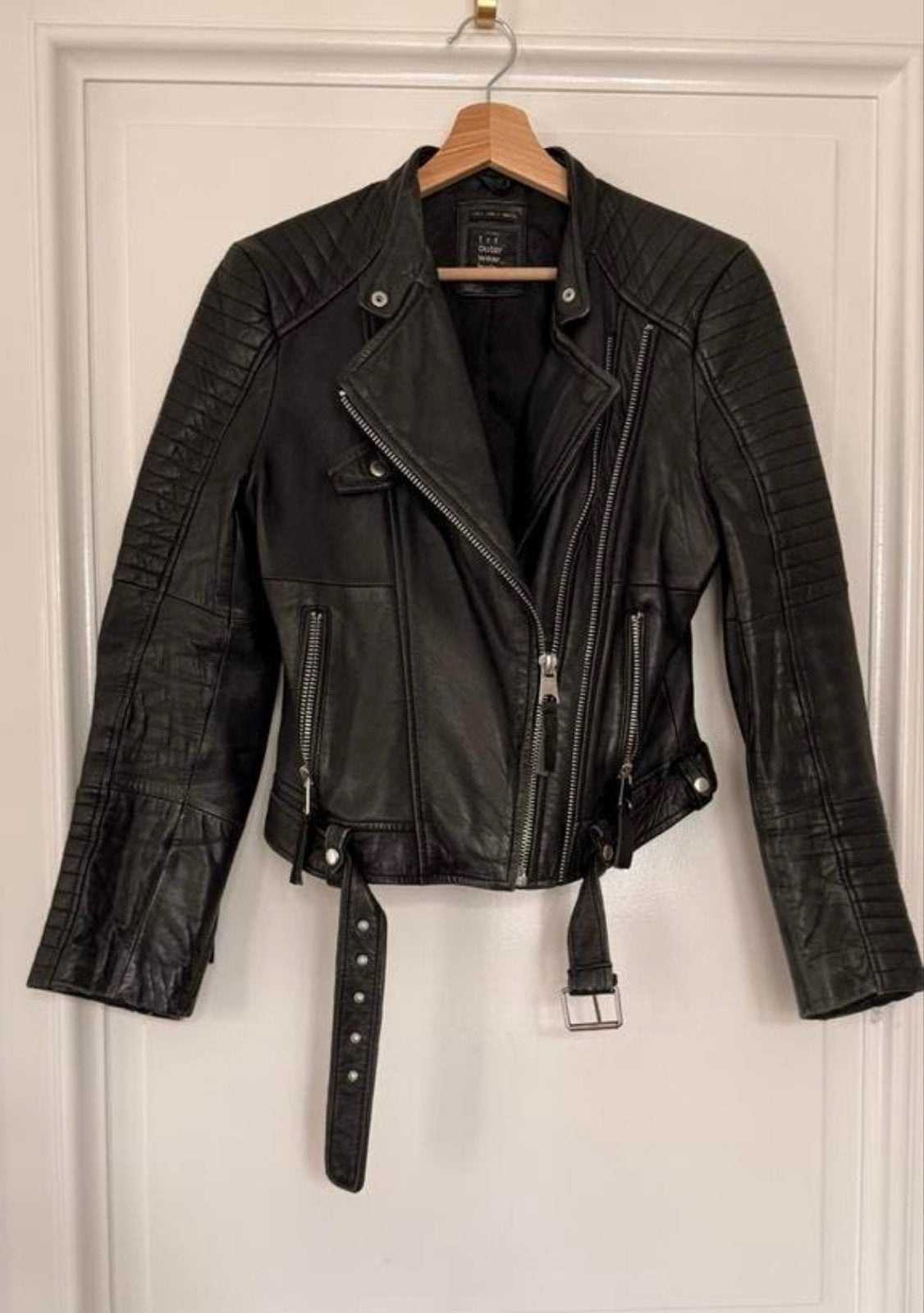 Zwart leren biker jack van Zara, Ophalen of Verzenden, Zo goed als nieuw, Maat 38/40 (M), Zwart