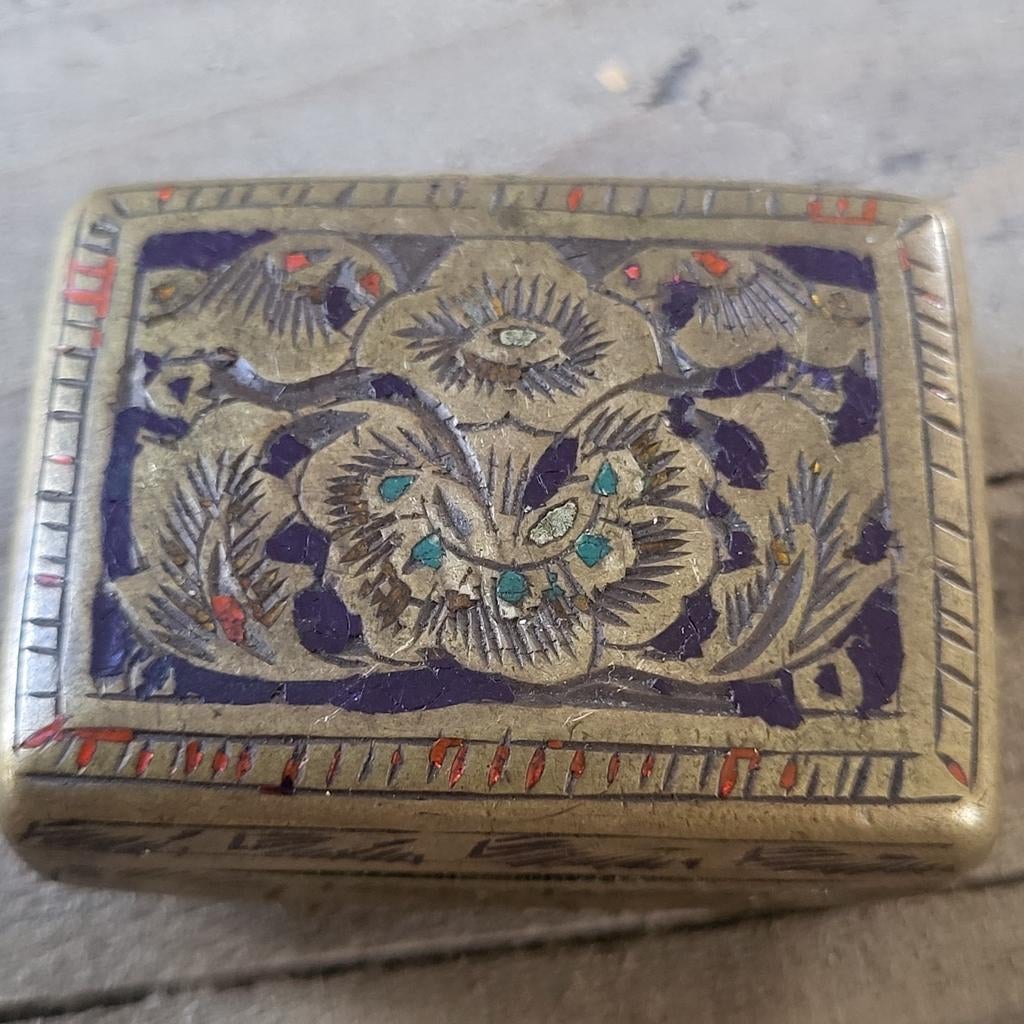 Antieke snuifdoos, messing met emaille, circa 1915, Ophalen of Verzenden