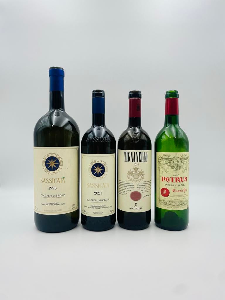 Exclusieve lege vintage wijnflessen - Sassicaia, Tignanello,, Ophalen of Verzenden, Zo goed als nieuw, Italië, Rode wijn
