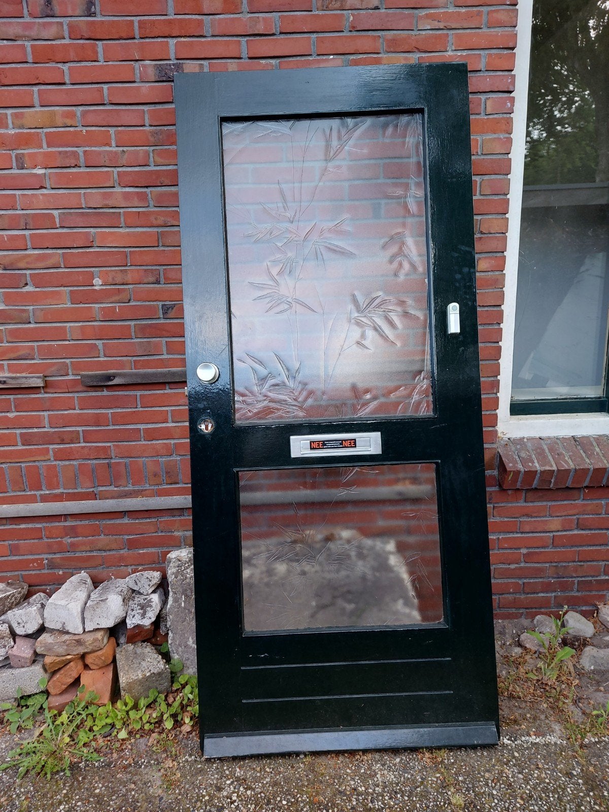 Voordeur hardhout figuurglas 210x92cm NorthGo, Ophalen, Gebruikt, 80 tot 100 cm, Buitendeur