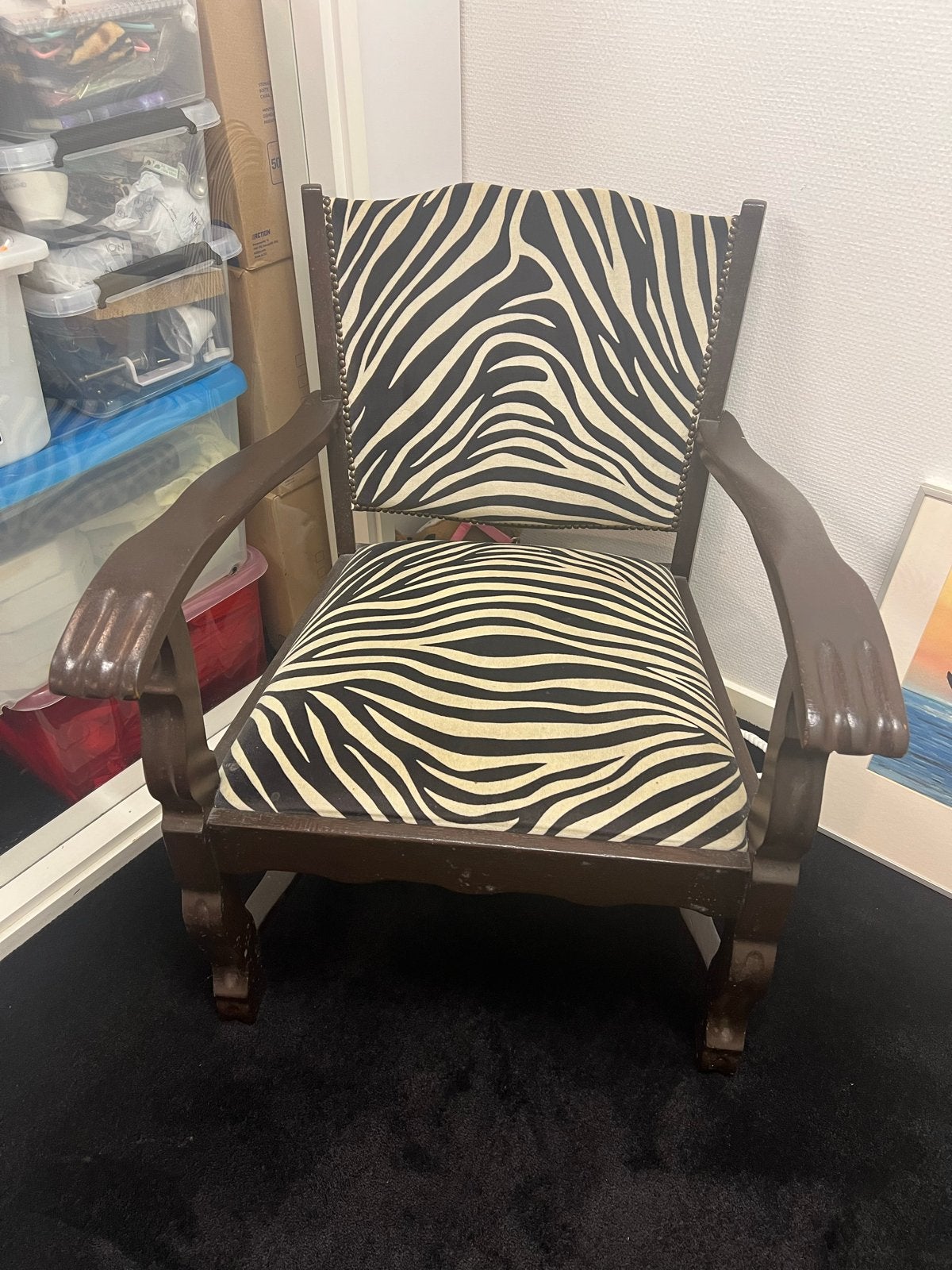 Leuke stoel met zebra print, Ophalen, Gebruikt, Zwart, Eén