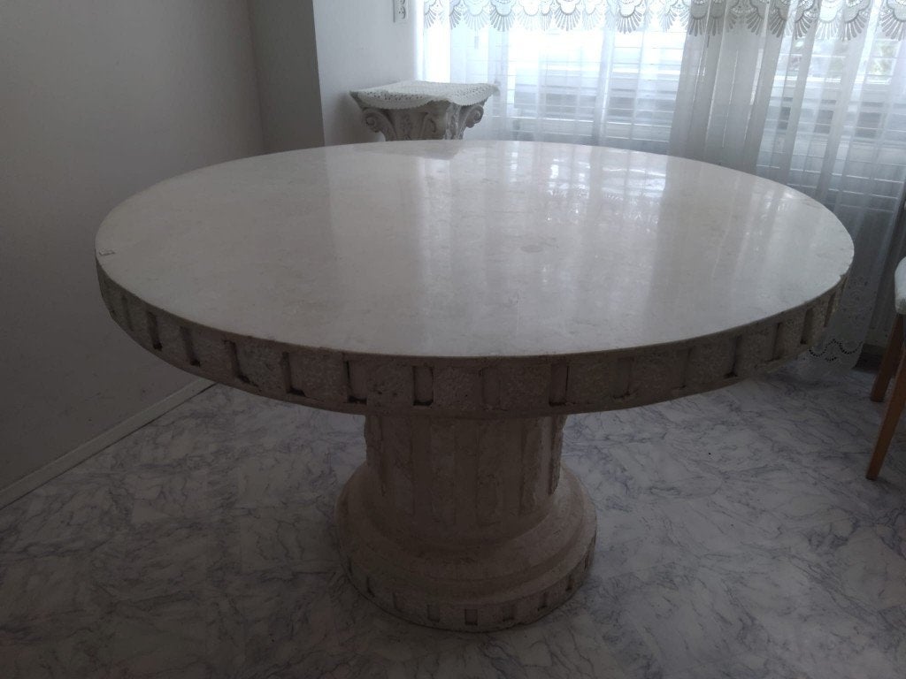 Fossielstenen/fossielsteen ronde zware eettafel., Ophalen, Overige materialen, 100 tot 150 cm, Rond