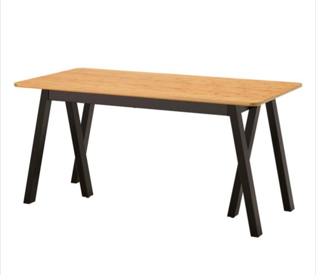 Ikea bamboe tafel (Ovraryd tafelblad + Grebbestad onderstel), Huis en Inrichting, Tafels | Eettafels, 100 tot 150 cm, 50 tot 100 cm