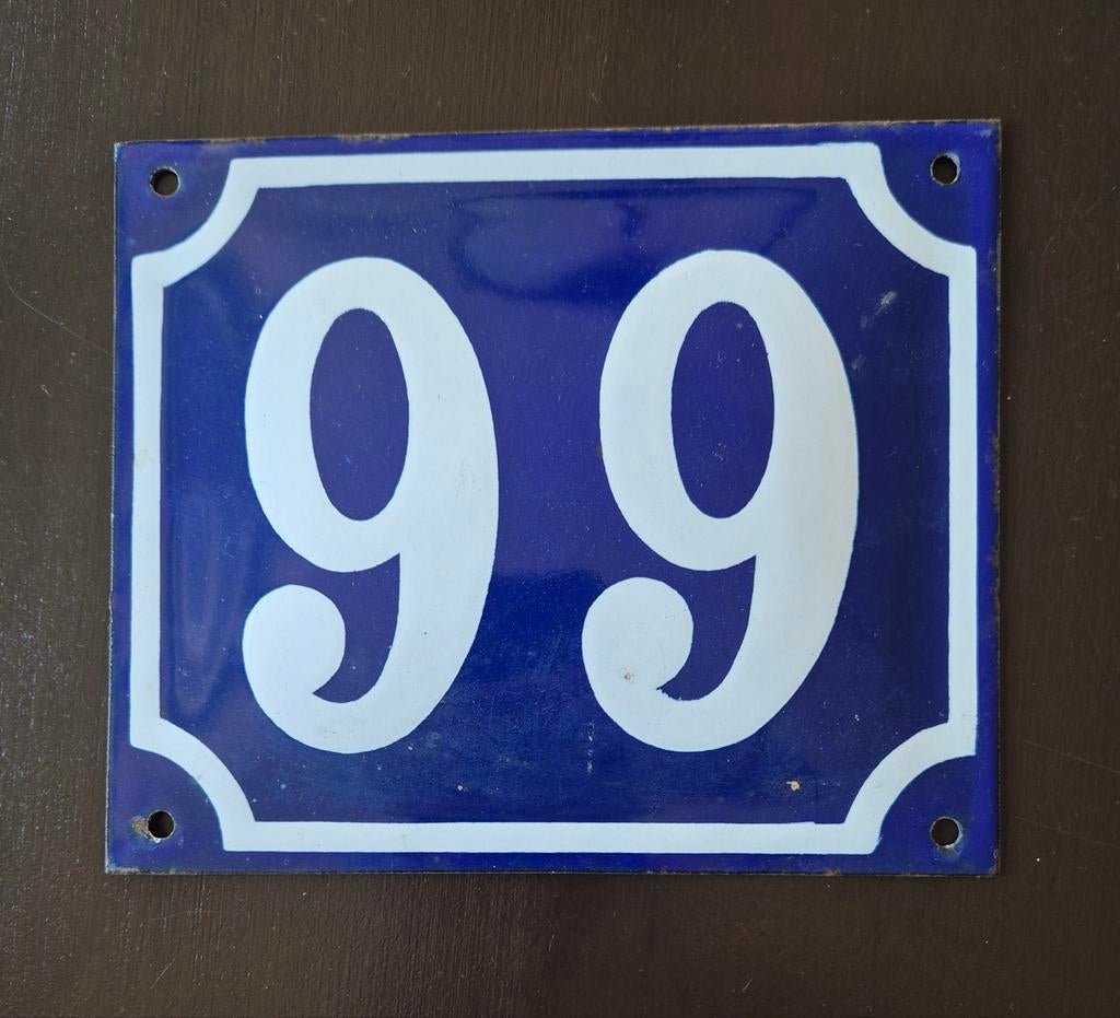 Vintage Emaille Huisnummer 99 - Blauw/Wit, Ophalen of Verzenden