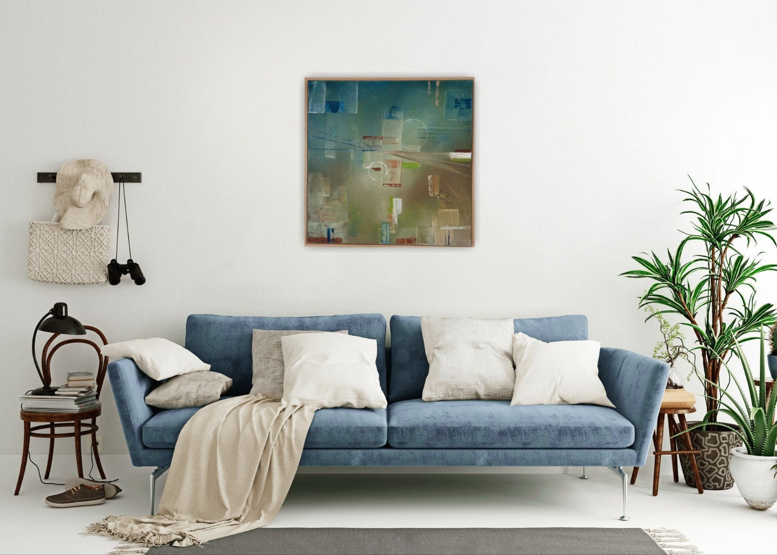 Abstract Kunstwerk: Blauwgroene en Bruine Tinten, Antiek en Kunst, Ophalen of Verzenden