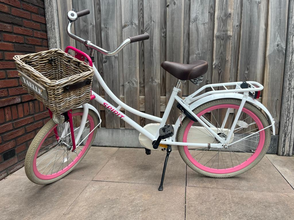 Spirit meisjesfiets wit/roze met mandje - 22 Inch, Ophalen, Gebruikt, Terugtraprem, 20 inch of meer