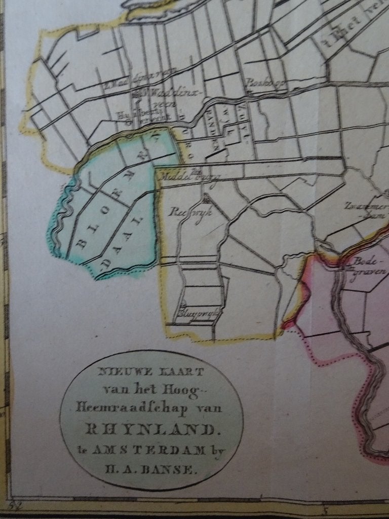 Gravure kleur plattegrond Rijnland Amstelland Feuille 1706, Ophalen of Verzenden, Gravure, Handgekleurd