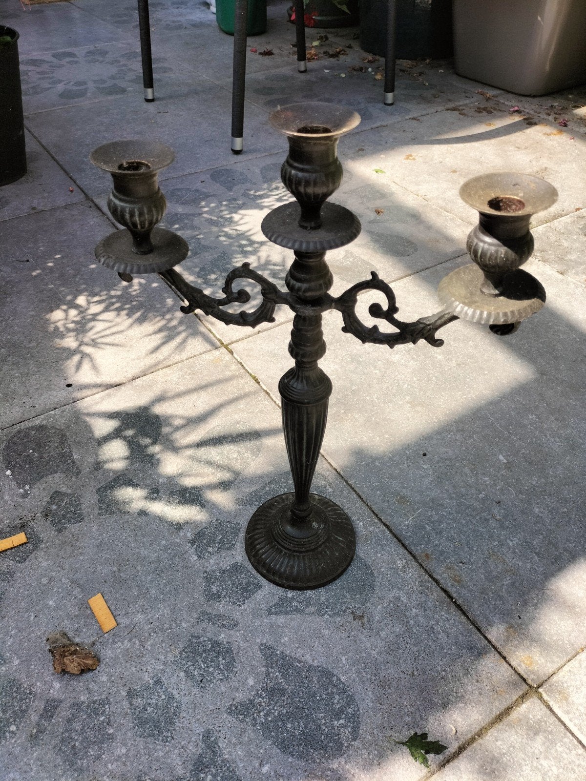 Antieke bronzen kandelaar met drie armen, Antiek en Kunst, Ophalen, Koper of Brons