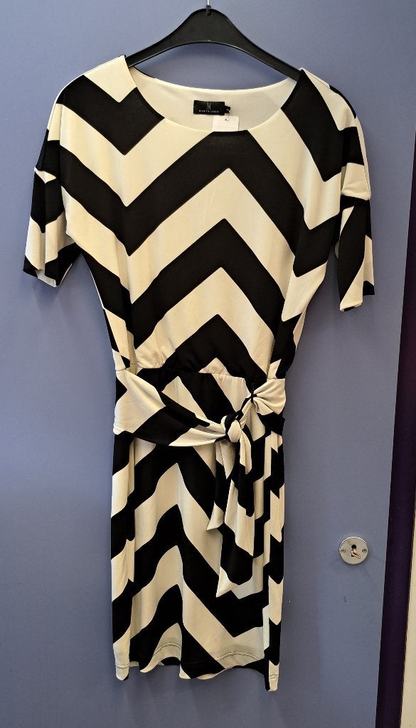 Mart Visser jurk creme wit / zwart zigzag patroon 36 43020, Mart Visser, ., Wit, Ophalen of Verzenden