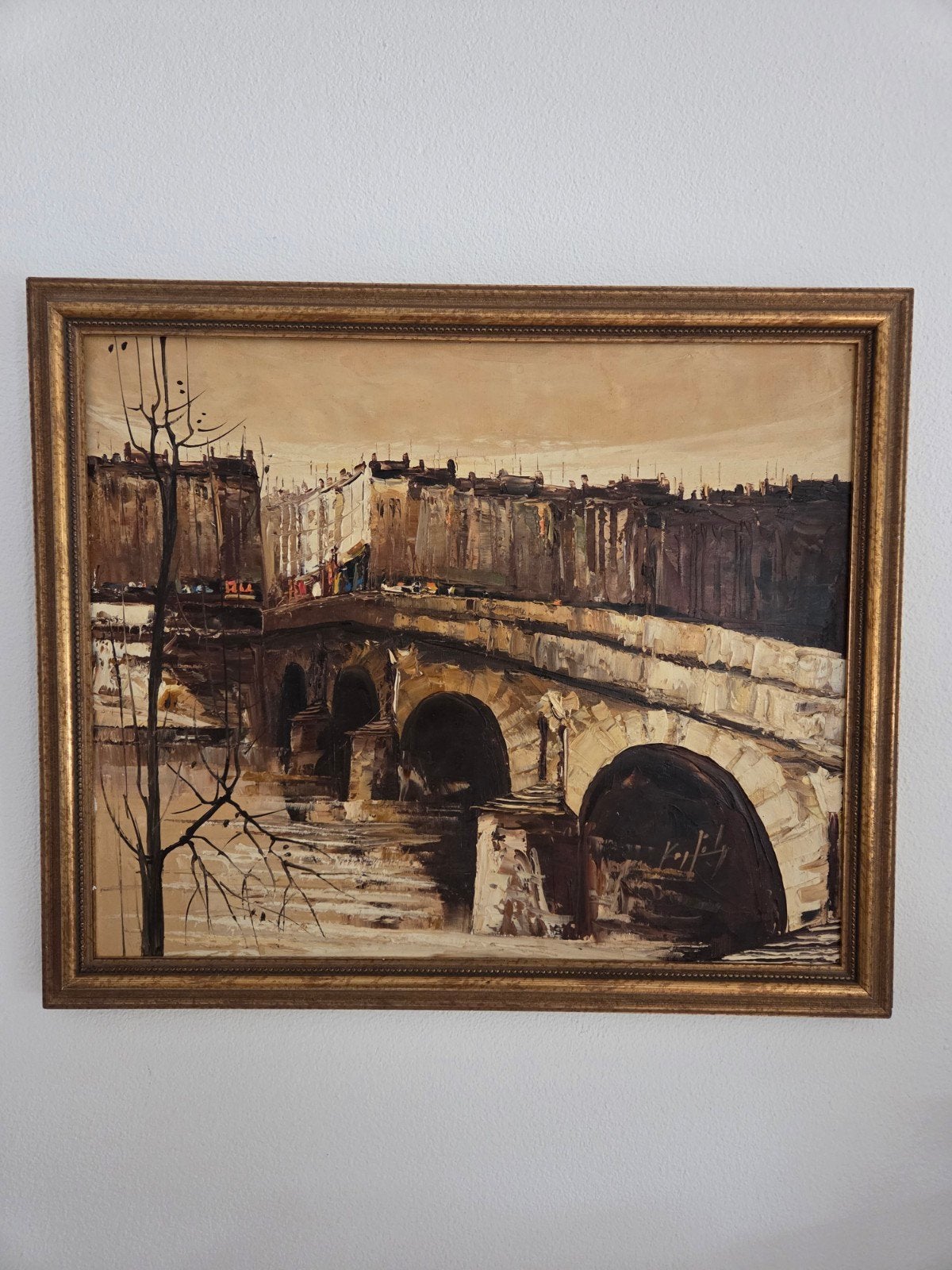 Impasto Schilderij: Brug over Water, incl. Houten Lijst, Ophalen, Impressionistisch, Ingelijst, Maritiem / water