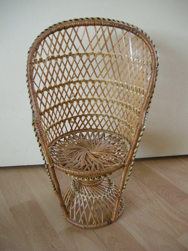 Rotan rieten pauwenstoel 40 cm voor beren of poppen, Ophalen of Verzenden