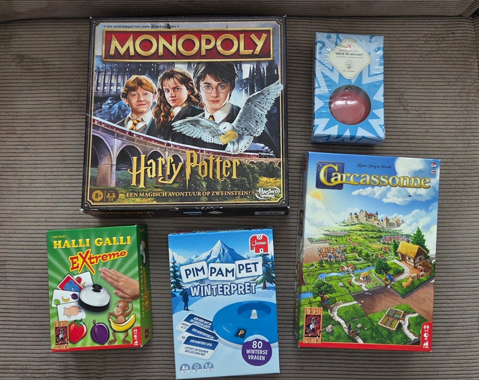 Monopoly Harry Potter, Carcassonne, Halli Galli, Pim Pam Pet, Vijf spelers of meer, Ophalen, Gebruikt, Hasbro, 999 Games, Amigo, Jumbo