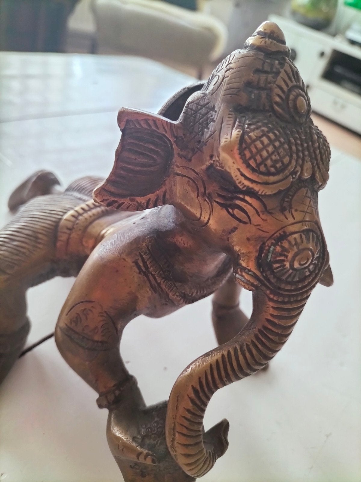 Bronzen Ganesha Beeld - Zeldzame Kruipende Olifantengod, Ophalen, Handgemaakt, India, Brons