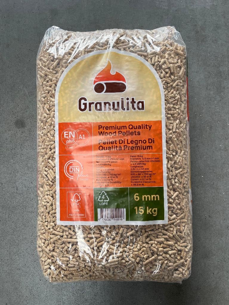 Houtpellets Granulita - 15 kilo voor € 7,95, Minder dan 3 m³, Ophalen, Overige houtsoorten, Blokken