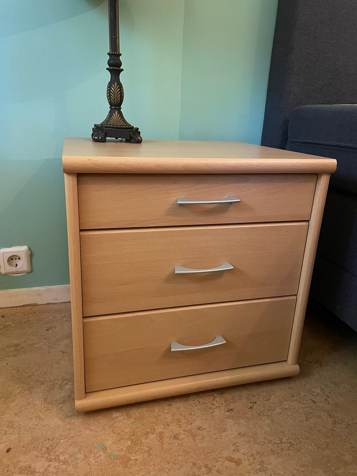Set van 2 houten nachtkastjes, Ophalen, Gebruikt, Minder dan 45 cm, Minder dan 55 cm