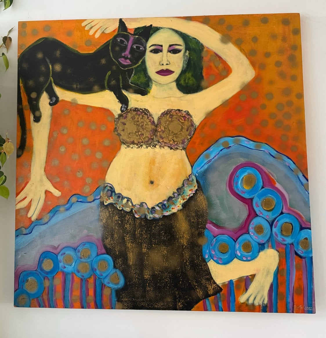 Uniek schilderij Margit Junge - "Maybe Baby" (2002), Antiek en Kunst, Kunst | Schilderijen | Modern, Ophalen, Gesigneerd, Textiel
