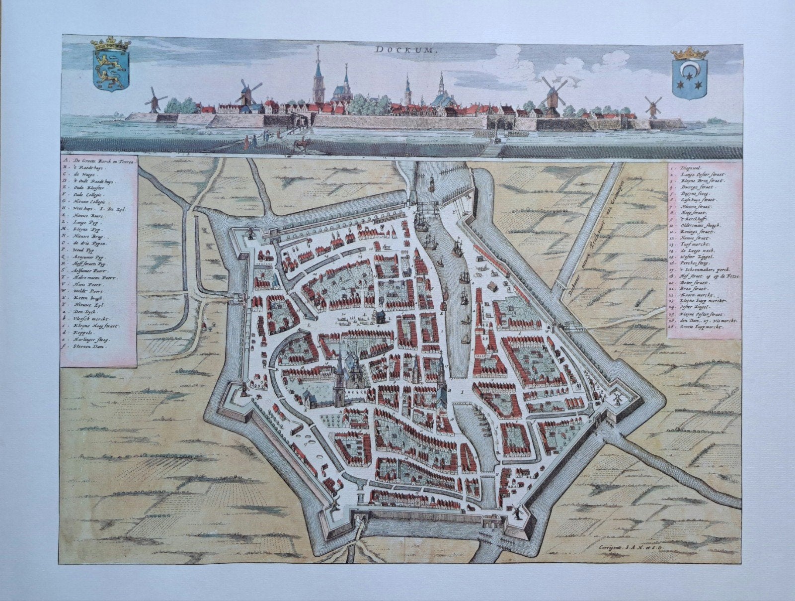 Kleurenreproductie 17e eeuwse stadsplattegrond Dokkum, Boeken, Ophalen, 1800 tot 2000, Nederland, Landkaart
